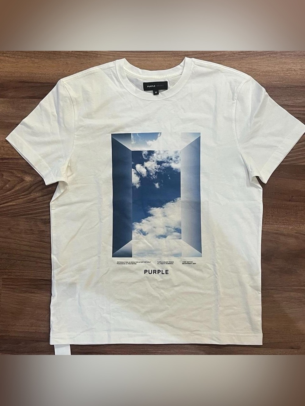 Purple Brand White Short Sleeve Graphic Tee with Sky Window Print